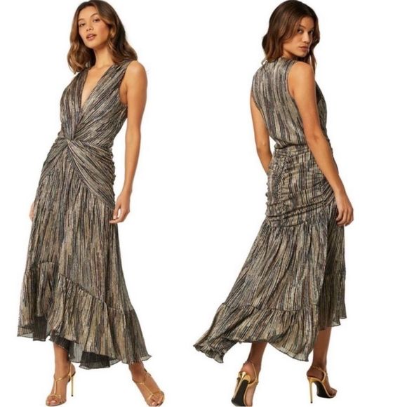Misa Los Angeles Ava dress metallic threads maxi
multicolor stripe size XS NWT - Picture 1 of 11